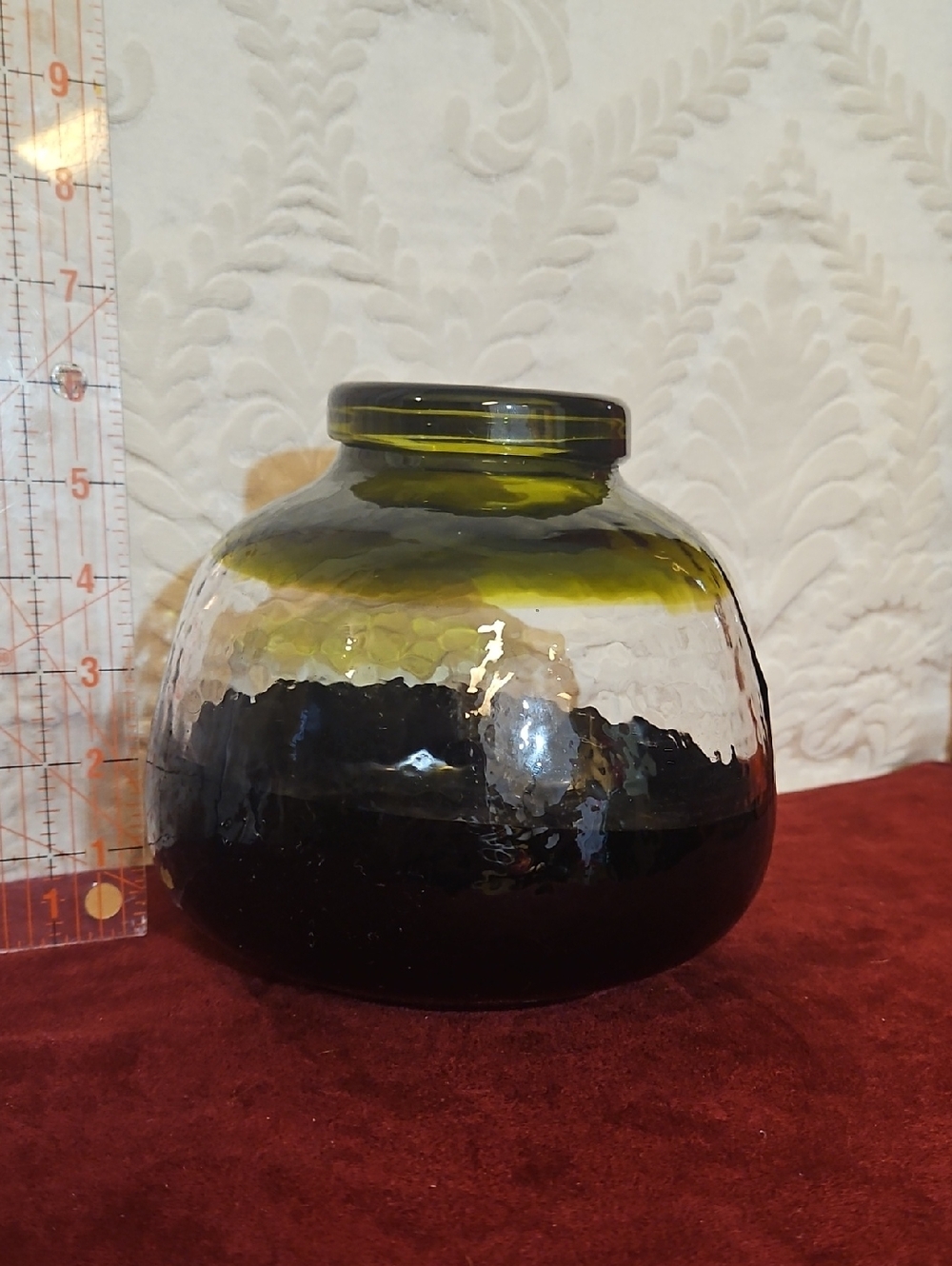 Handblown Decorative Glass Vase in Olive Green and Black